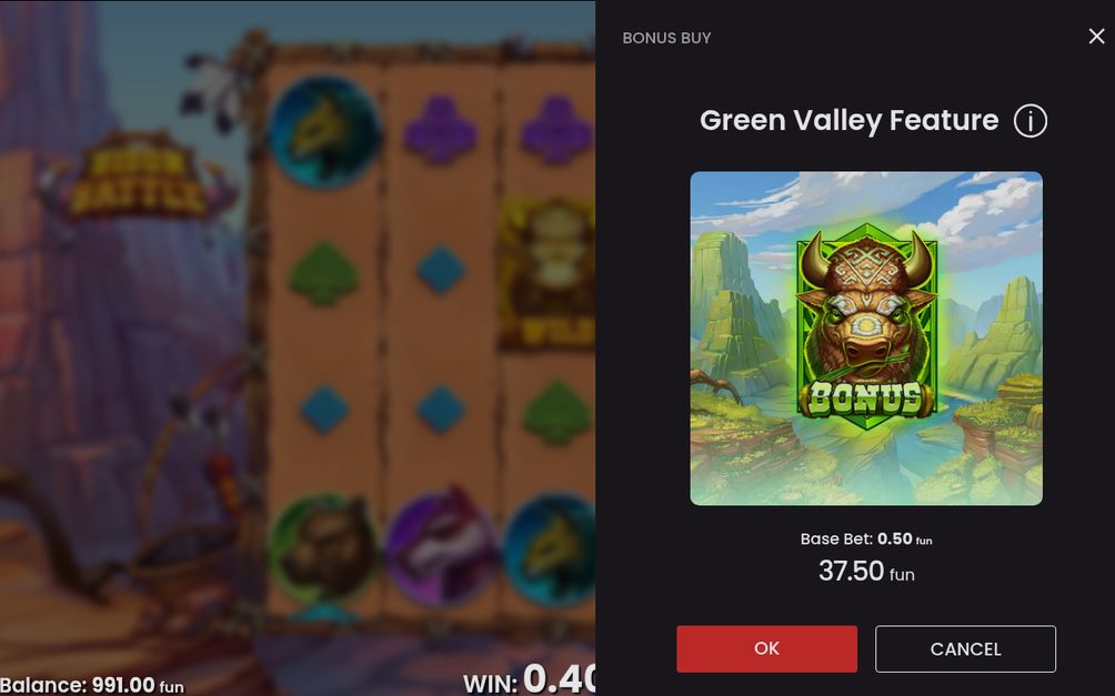 Green Valley Feature with sticky Wild Bison symbols