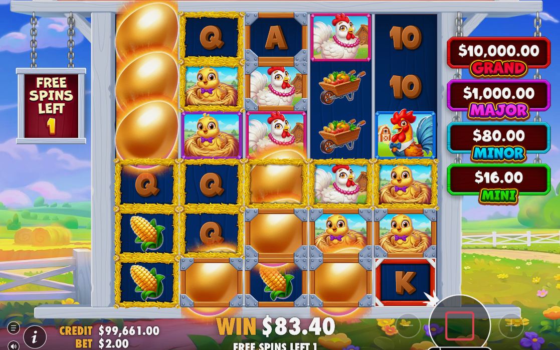 Win screen with the win amount on the 5x3 grid