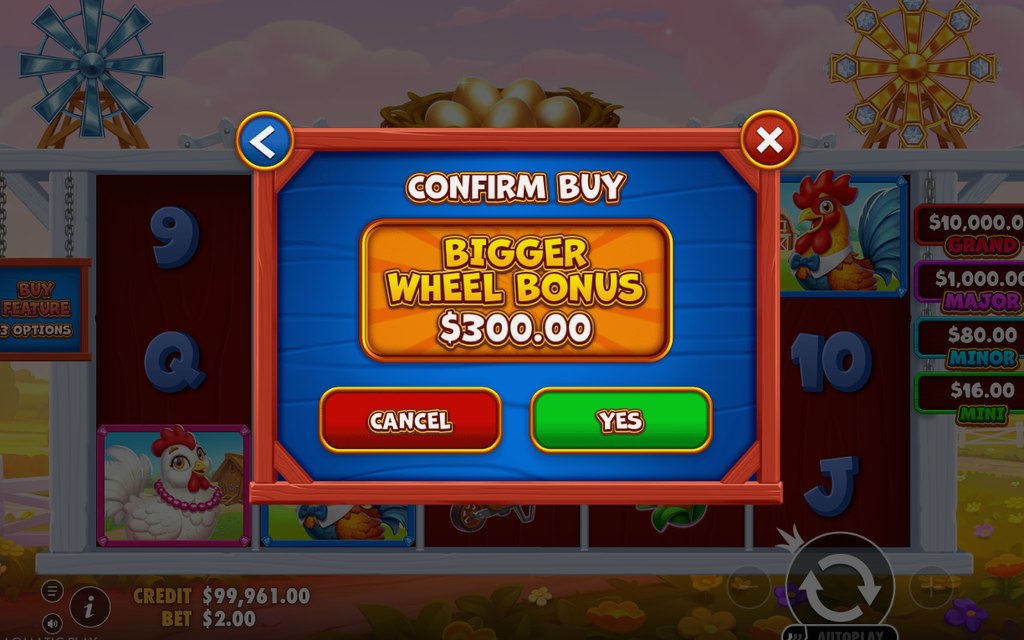 Wheel Bonus screen with a spinning wheel