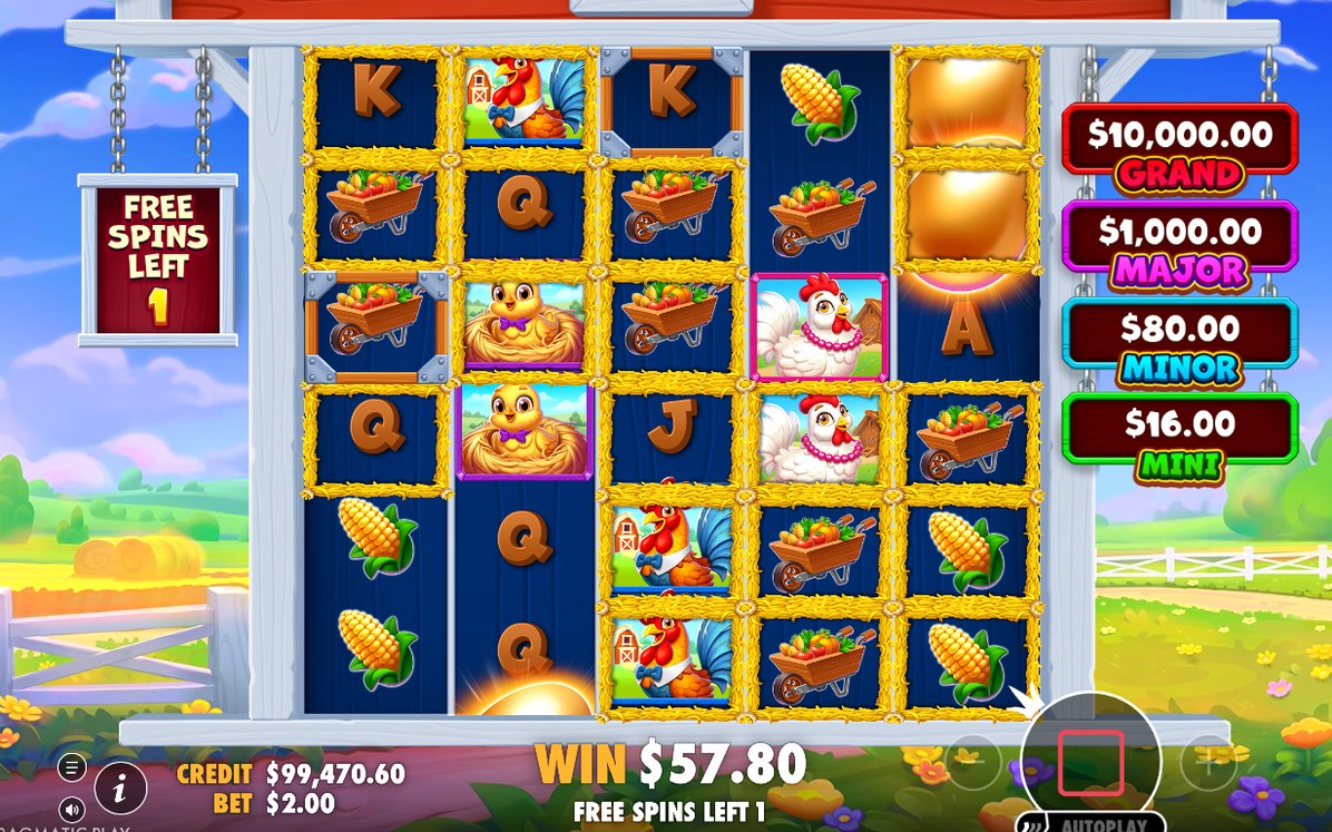 Win screen after matching symbols land left to right